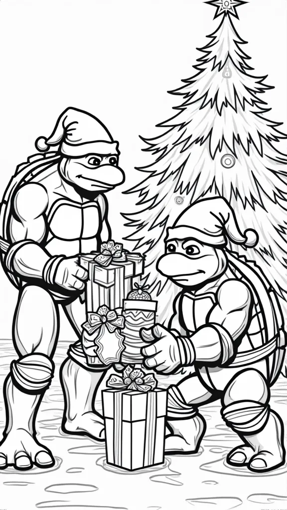 pages à colorier de Noël ninja tortues